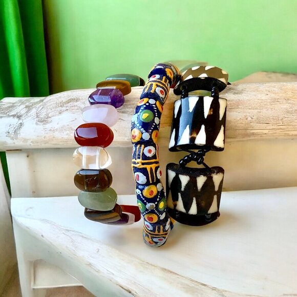 Stretch Bracelets Beads Gemstones Lot of 3 - Picture 1 of 10